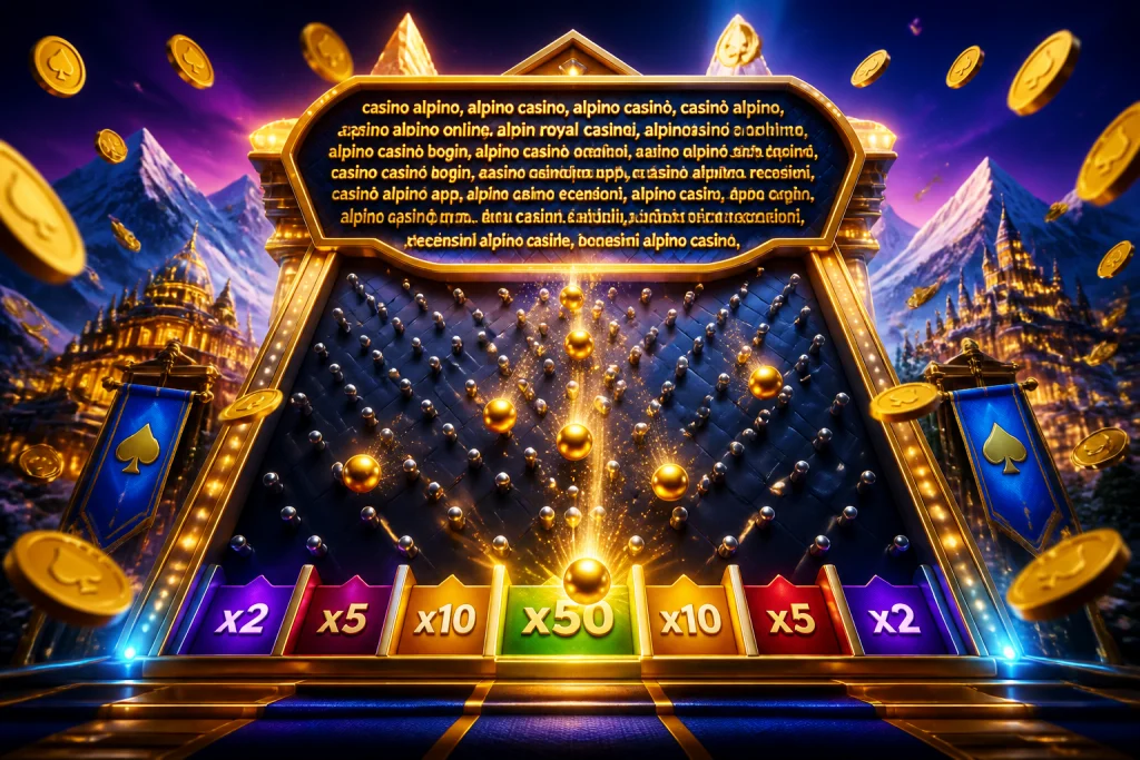Tavola di Plinko in azione con le palline che rimbalzano verso i moltiplicatori su Alpino Casino