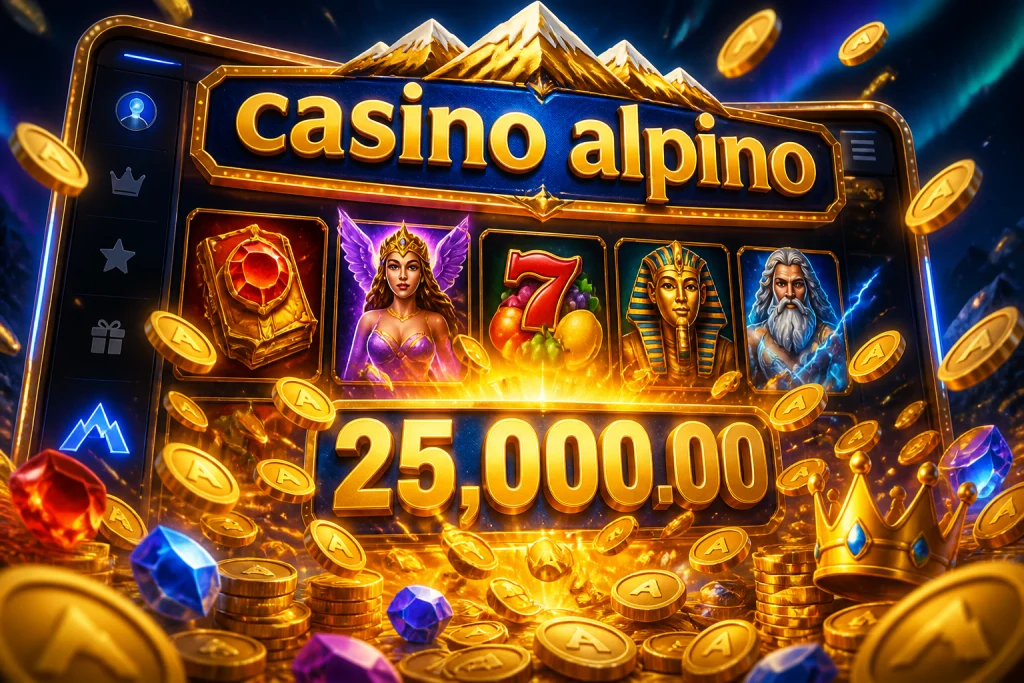 Smartphone che mostra la lobby dell'app Alpino Casino con accesso rapido al conto